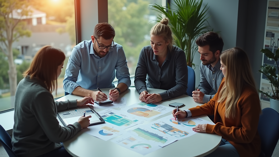 High angle view of a digital strategy team collaborating on a product launch plan