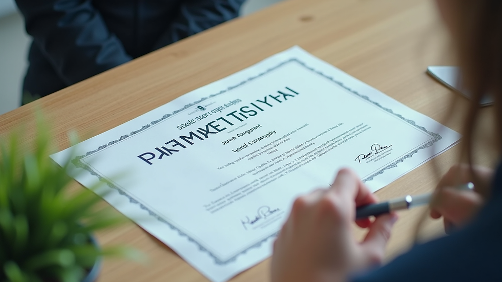 High angle view of a certificate of completion for a digital strategy program
