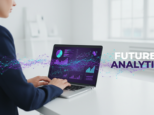 Eye-level view of a professional working on a laptop with digital charts on screen