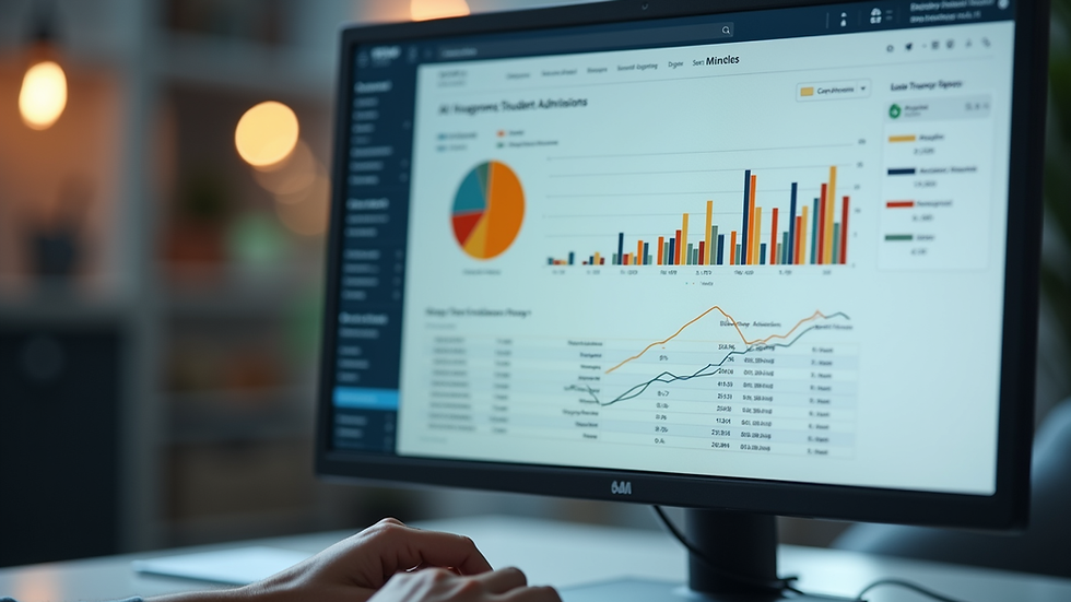 Close-up view of a computer screen showing AI analytics for student admissions