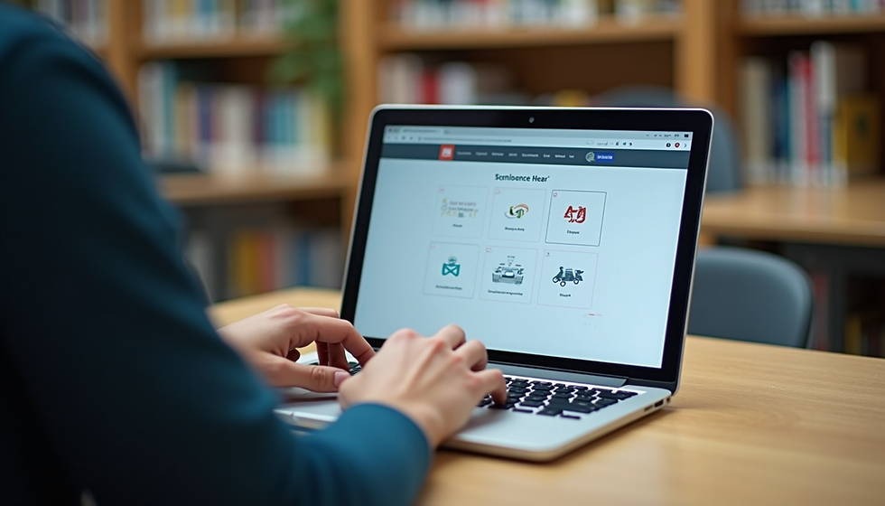 Eye-level view of a student using a multilingual education portal on a laptop