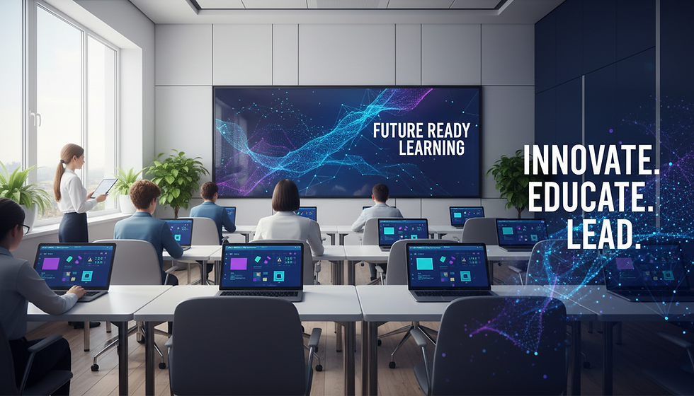 Eye-level view of a modern classroom with digital learning tools