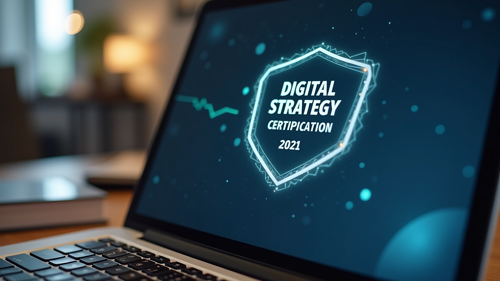 Close-up of a digital strategy certification badge on a laptop screen