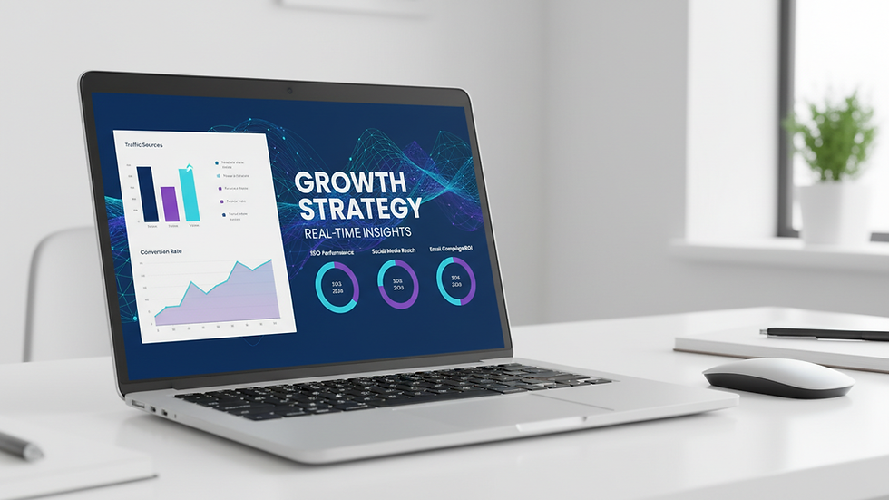 Eye-level view of a laptop displaying digital marketing analytics