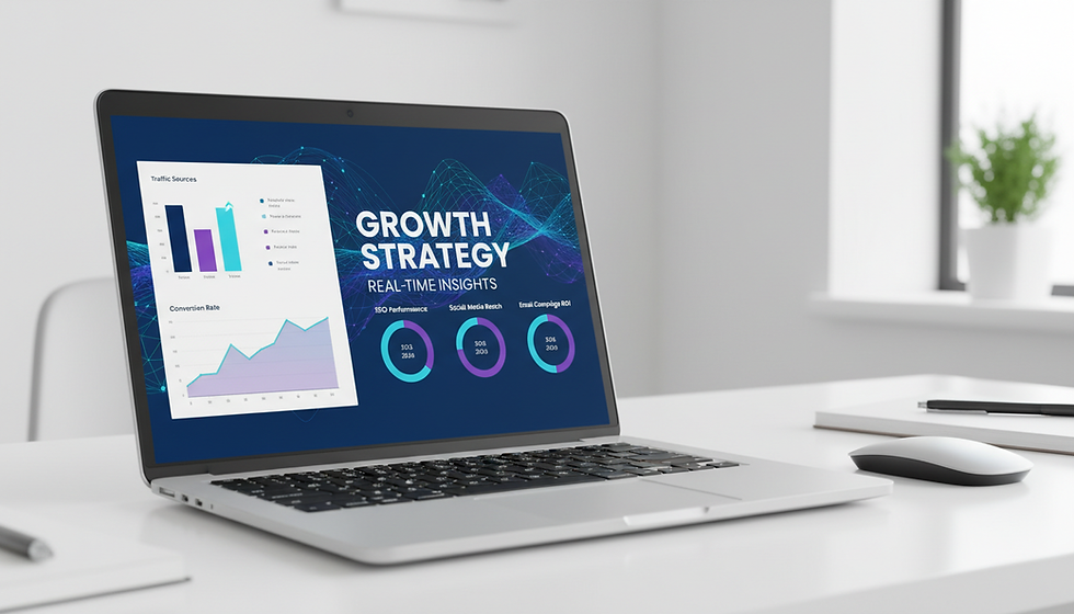 Eye-level view of a laptop displaying digital marketing analytics