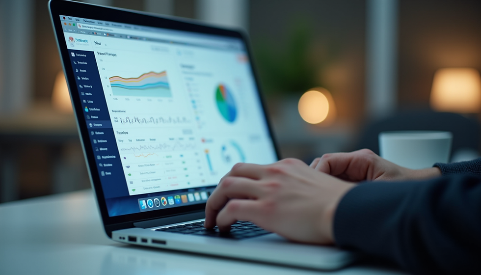 Eye-level view of a person analyzing digital marketing data on a laptop