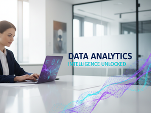 Eye-level view of a professional analyzing digital data on a laptop