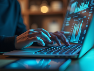 Eye-level view of a person analyzing digital data on a laptop