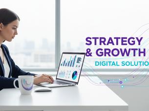 Eye-level view of a digital strategist working on a laptop with charts