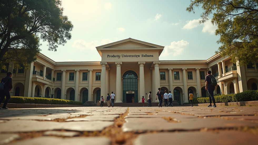 Eye-level view of University of Ibadan main entrance with students walking