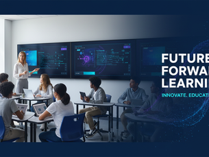 Eye-level view of a modern classroom with digital screens and students engaged in learning