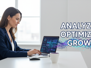 Eye-level view of a professional analyzing digital marketing data on a laptop