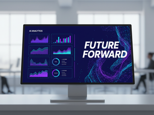 Eye-level view of a digital dashboard displaying AI analytics