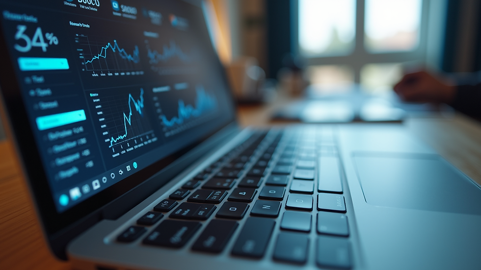 Eye-level view of a laptop screen showing marketing analytics dashboard