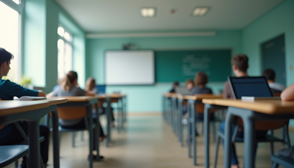 Eye-level view of a modern classroom with digital learning tools