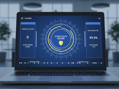 Eye-level view of a laptop screen displaying cybersecurity data