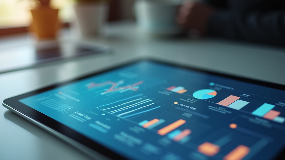 Close-up view of a digital tablet displaying innovation strategy charts