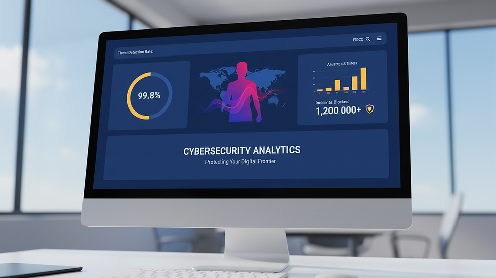 Close-up view of a computer screen displaying cybersecurity analytics