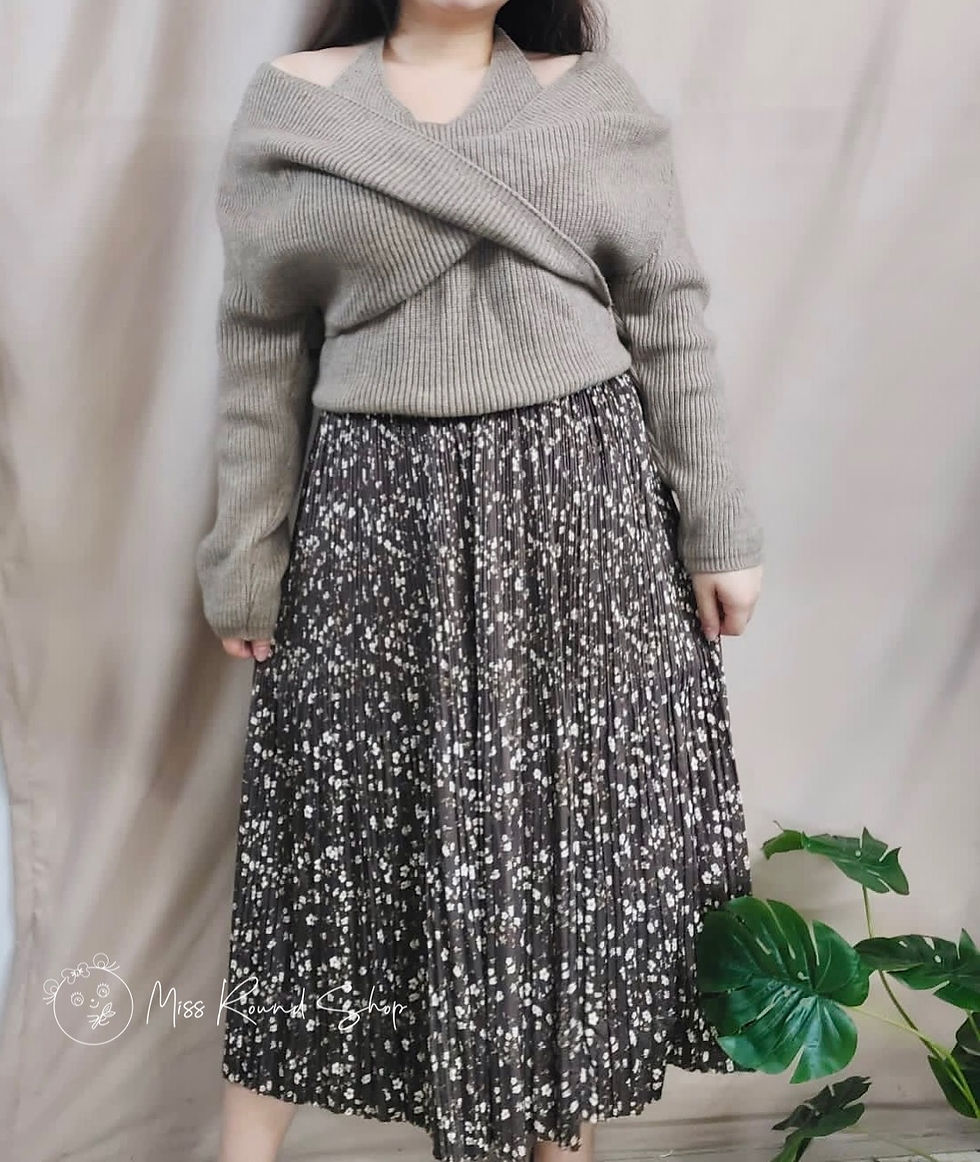 縮圖：碎花全橡筋腰高腰百摺裙＃3060