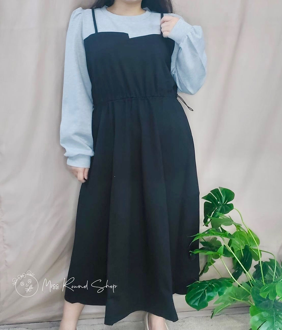 拼色假兩件修腰寬鬆版型連身裙 #FO3393