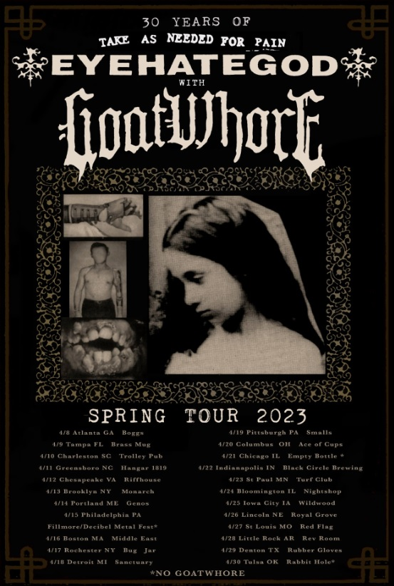 EYEHATEGOD: anuncia la gira estadounidense "30 años de Take as Needed for Pain" con Goatwhore