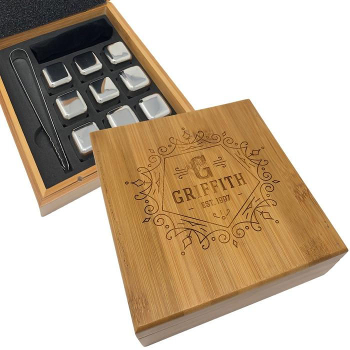 Thumbnail: Custom Engraved Whiskey Stone Set w/ Bamboo Case