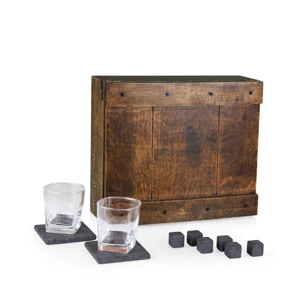 Heirloom Whiskey Box with Glasses & Stones (no decanter- whiskey not included)