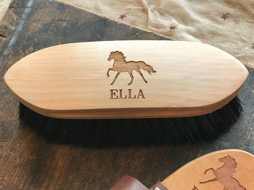 Thumbnail: Custom Engraved Equestrian Black Horsehair Bristle Dandy Brush