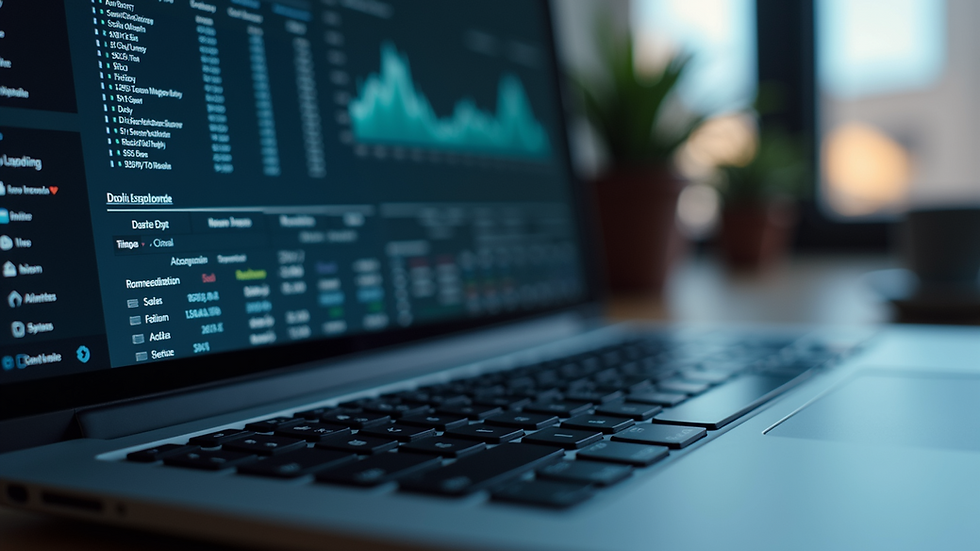 Eye-level view of a laptop screen showing accounting software dashboard