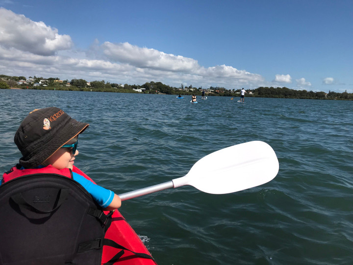 Kayaking with kids in Raby Bay