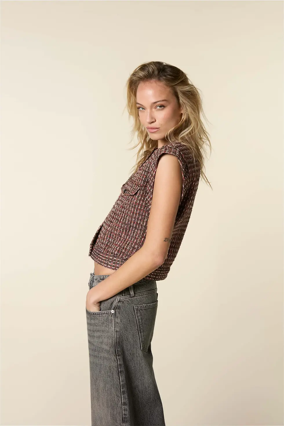 Thumbnail: Tweed Vest Multi Brown H-CW26M57