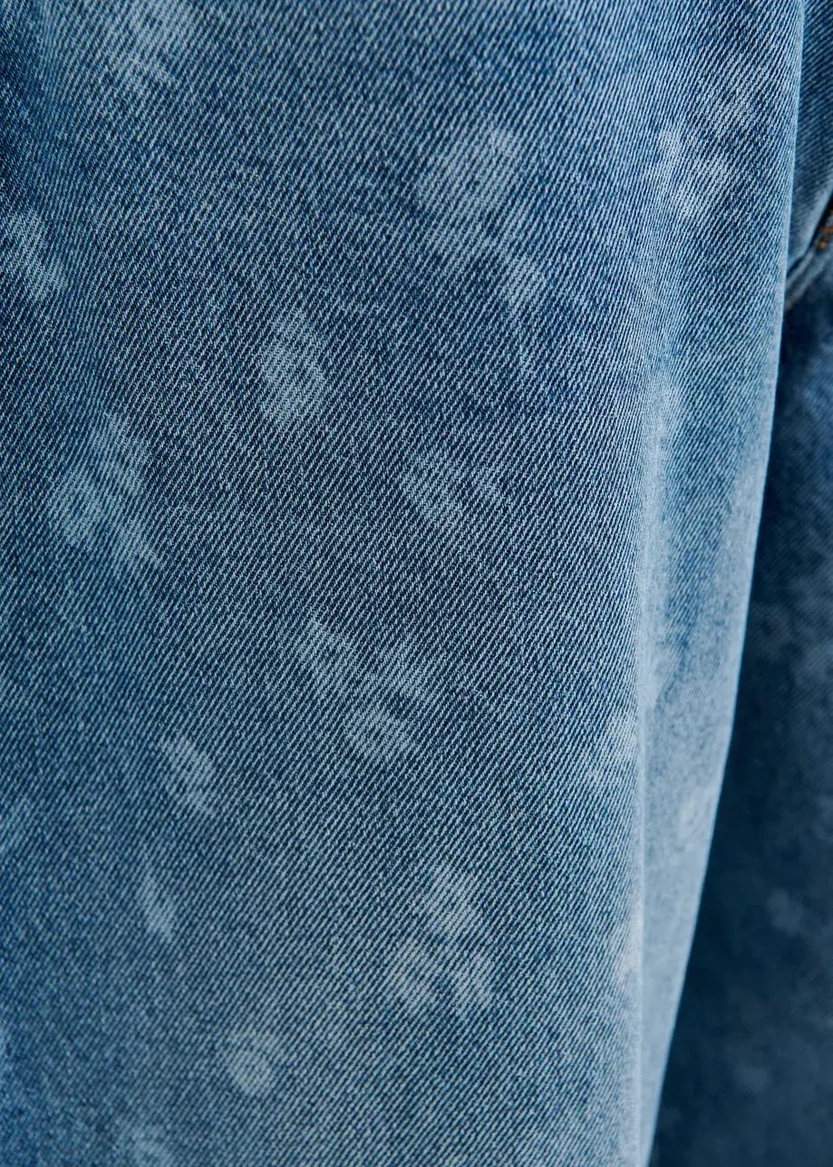 Thumbnail: Blauwe cropped jeans met barrelpijp en bloemenprint JO1-QP28