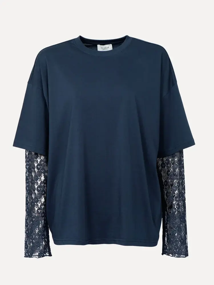 Thumbnail: lace layered T-shirt LEONARDO Navy