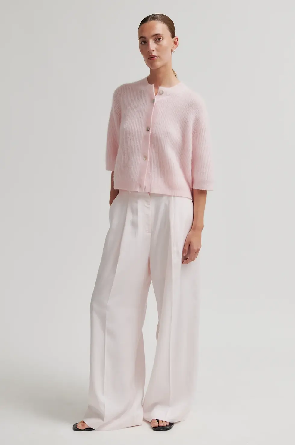 Thumbnail: Andrea Knit Rib Cardigan Crystal Pink 58367