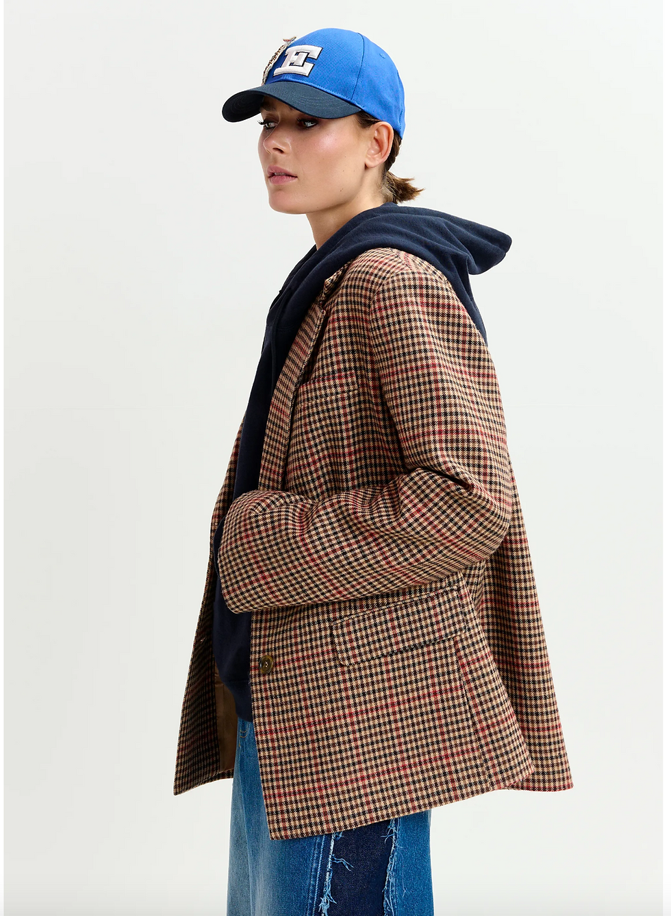 Bruin, rood en zwart geruite blazer met enkele knopenrij IRBARA I1CR