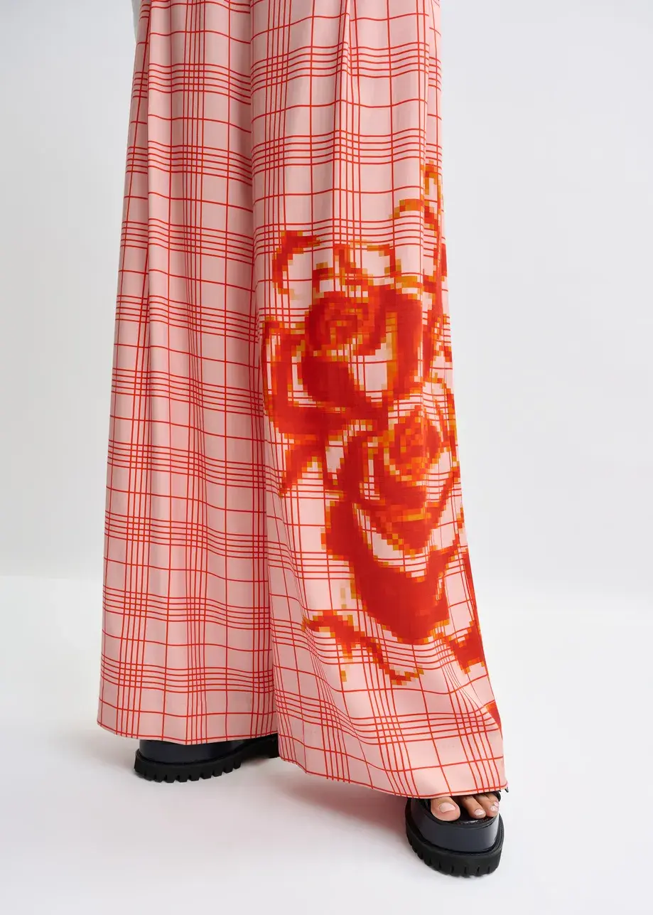 Thumbnail: Roze en rood geruite broek met brede pijp en geplaatste print JANE-J3OB