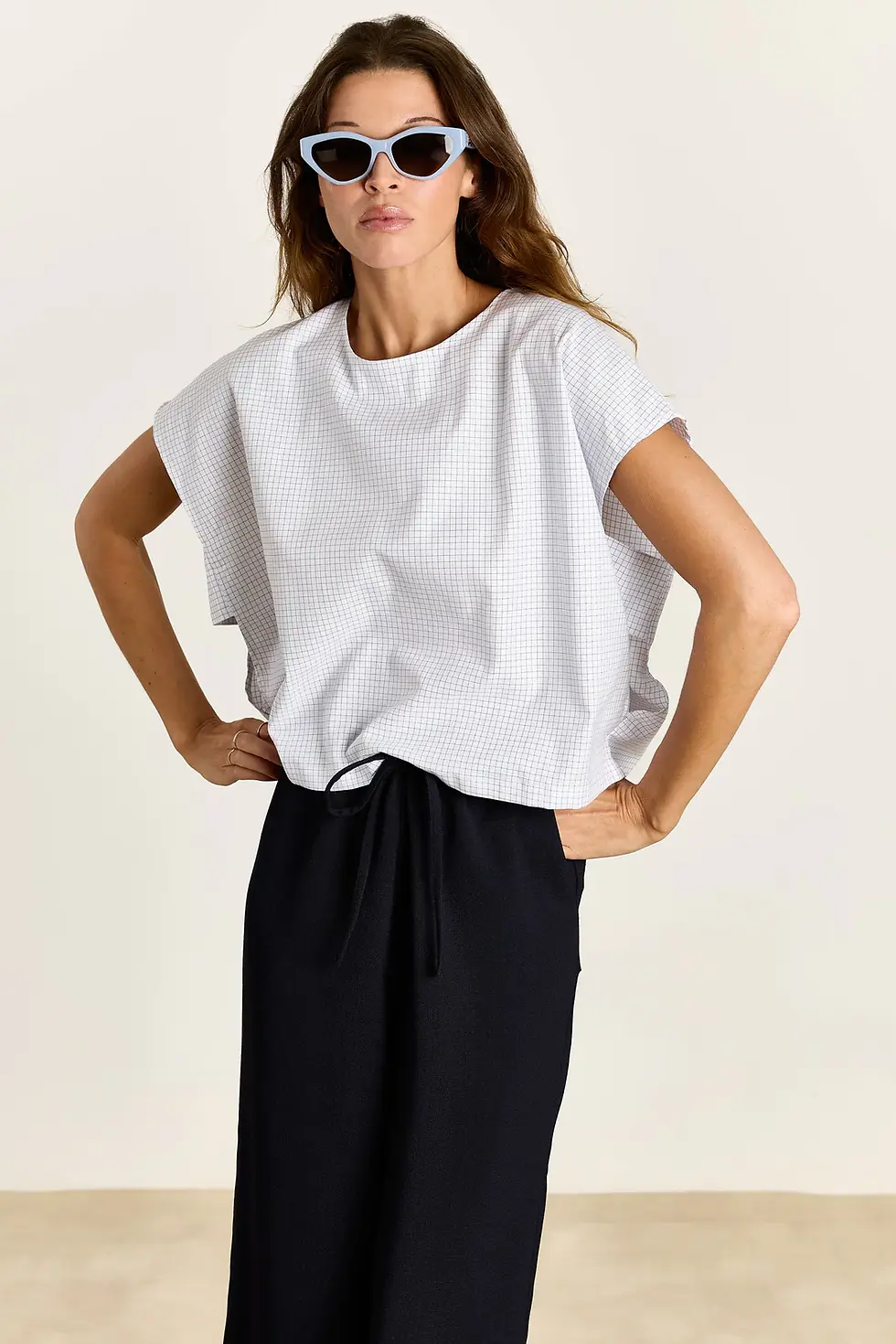 Thumbnail: Sleeveless Boxy Top ESMERALDE Blue Check