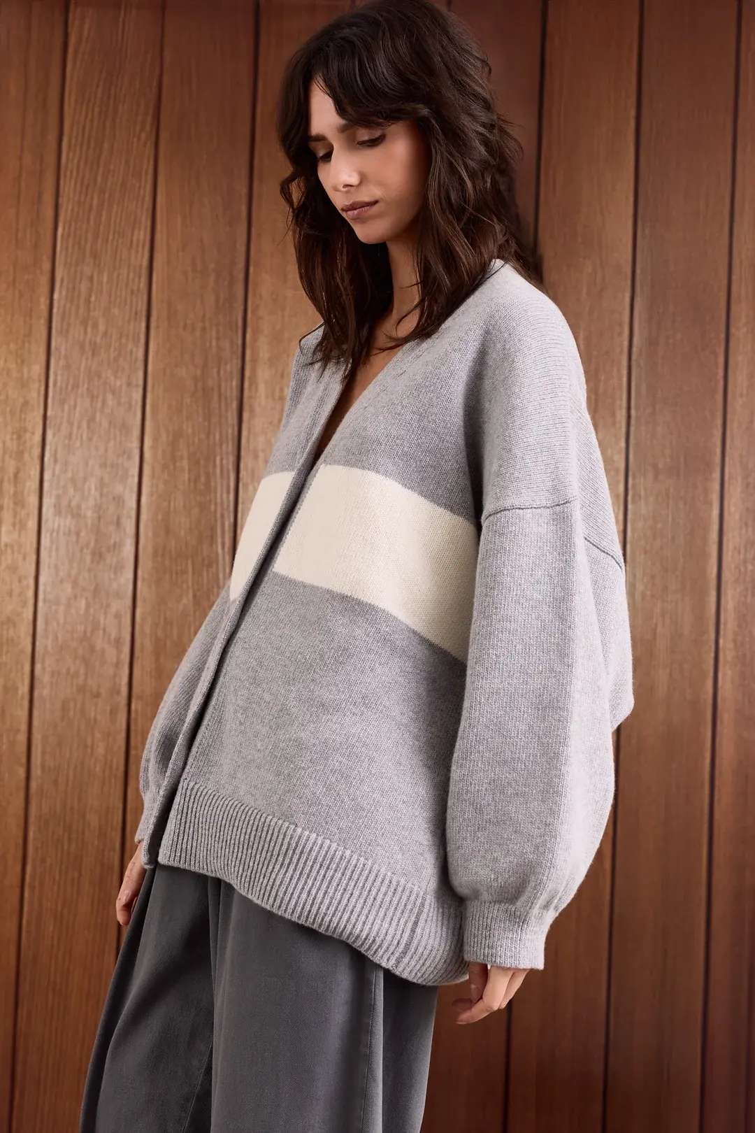 MOUCHIE Wool Blend Cardigan Grey / Creme