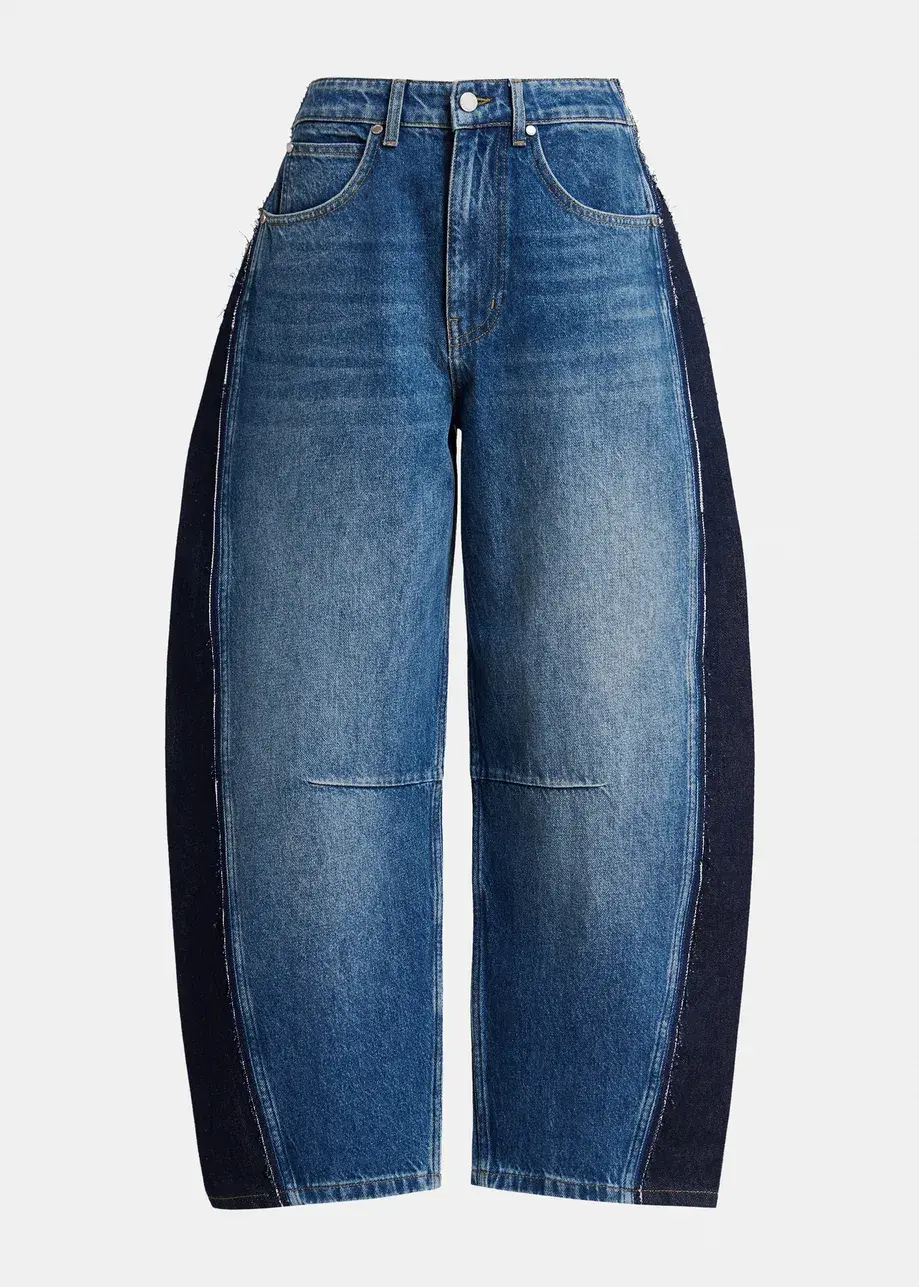 Thumbnail: Dark blue and black panelled barrel-leg jeans KASHBA K1MW