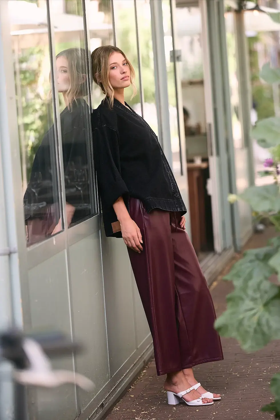 Thumbnail: SIGRIT Vegan Leather Trouser Burgundy