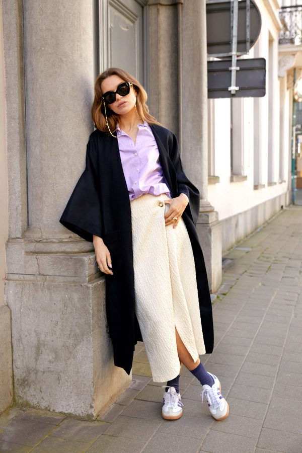 Louanne Midi Skirt with side buttons Off White