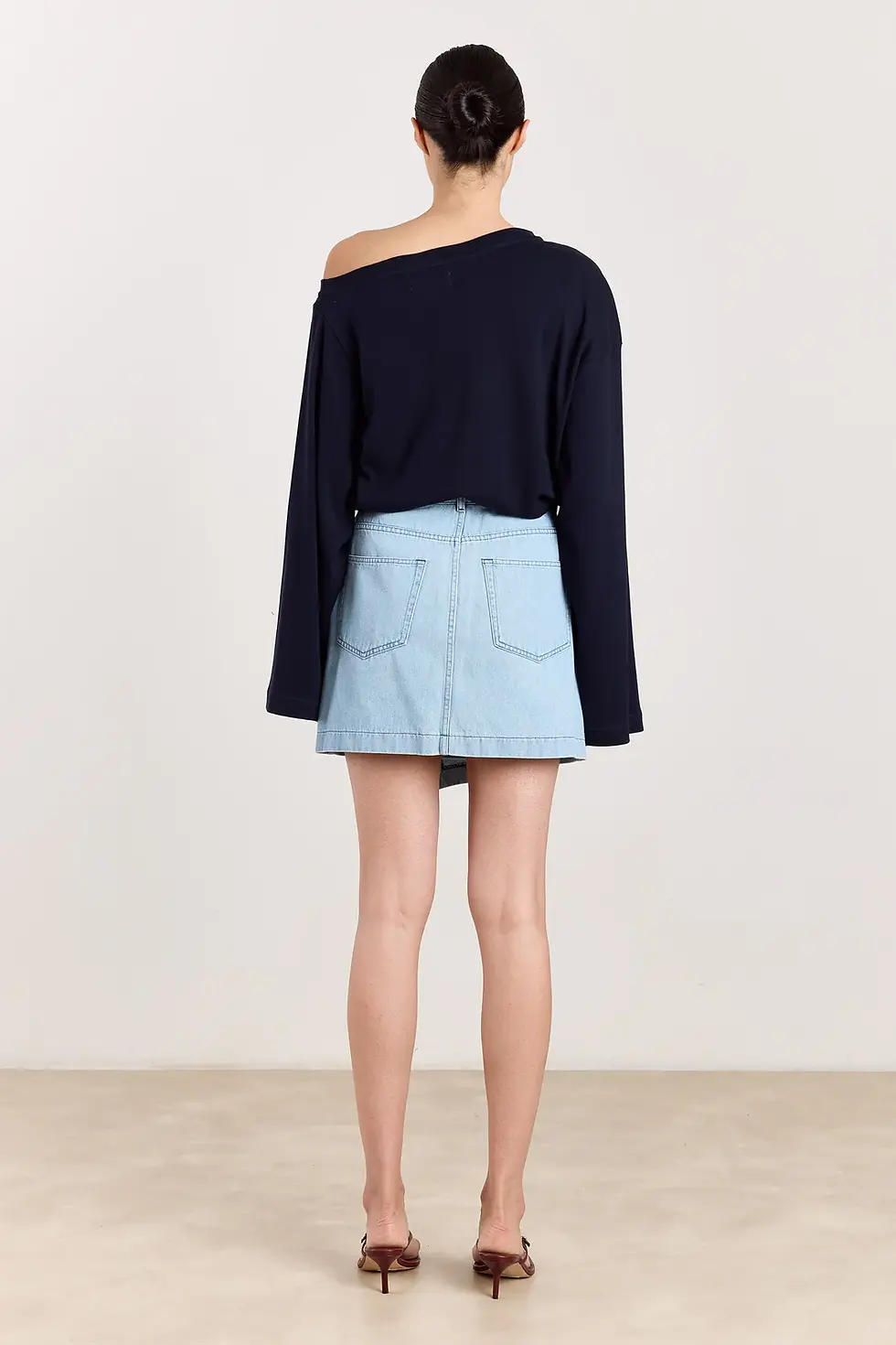 Thumbnail: ARCHIE Long Sleeve Off Shoulder T-shirt Navy