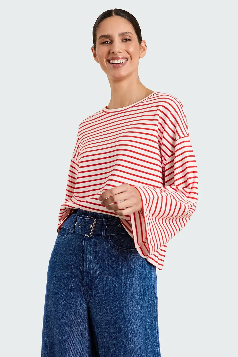 Thumbnail: Caroline Striped Jersey T-shirt Red/White
