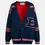 Thumbnail: Marineblauwe cardigan met rode strepen en appliqué JIGAN-J1CN