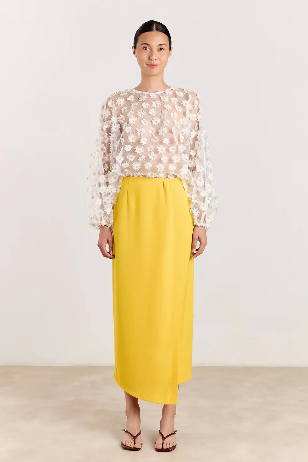 Thumbnail: LIZZIE Sheer Daisy Blouse White