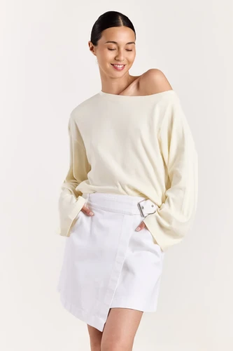 Archie Long ARCHIE Long Sleeve Off Shoulder T-shirt Cream | Jumelle