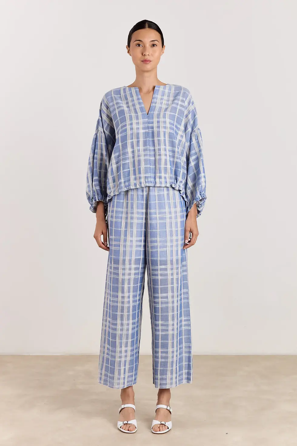 Thumbnail: SIENNA Jacquard Blue Checked Trousers