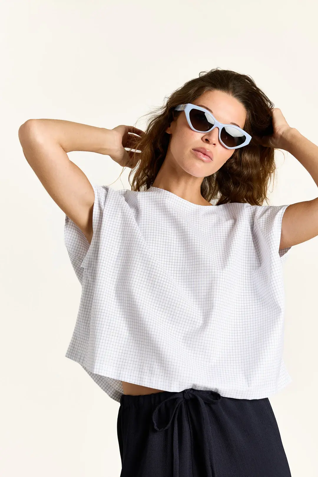 Sleeveless Boxy Top ESMERALDE Blue Check