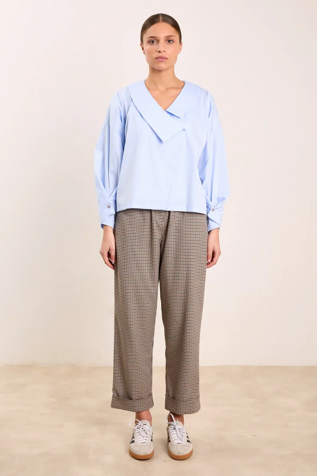 JEANNE Cropped Boyfriend  English Ruit Checks Brown