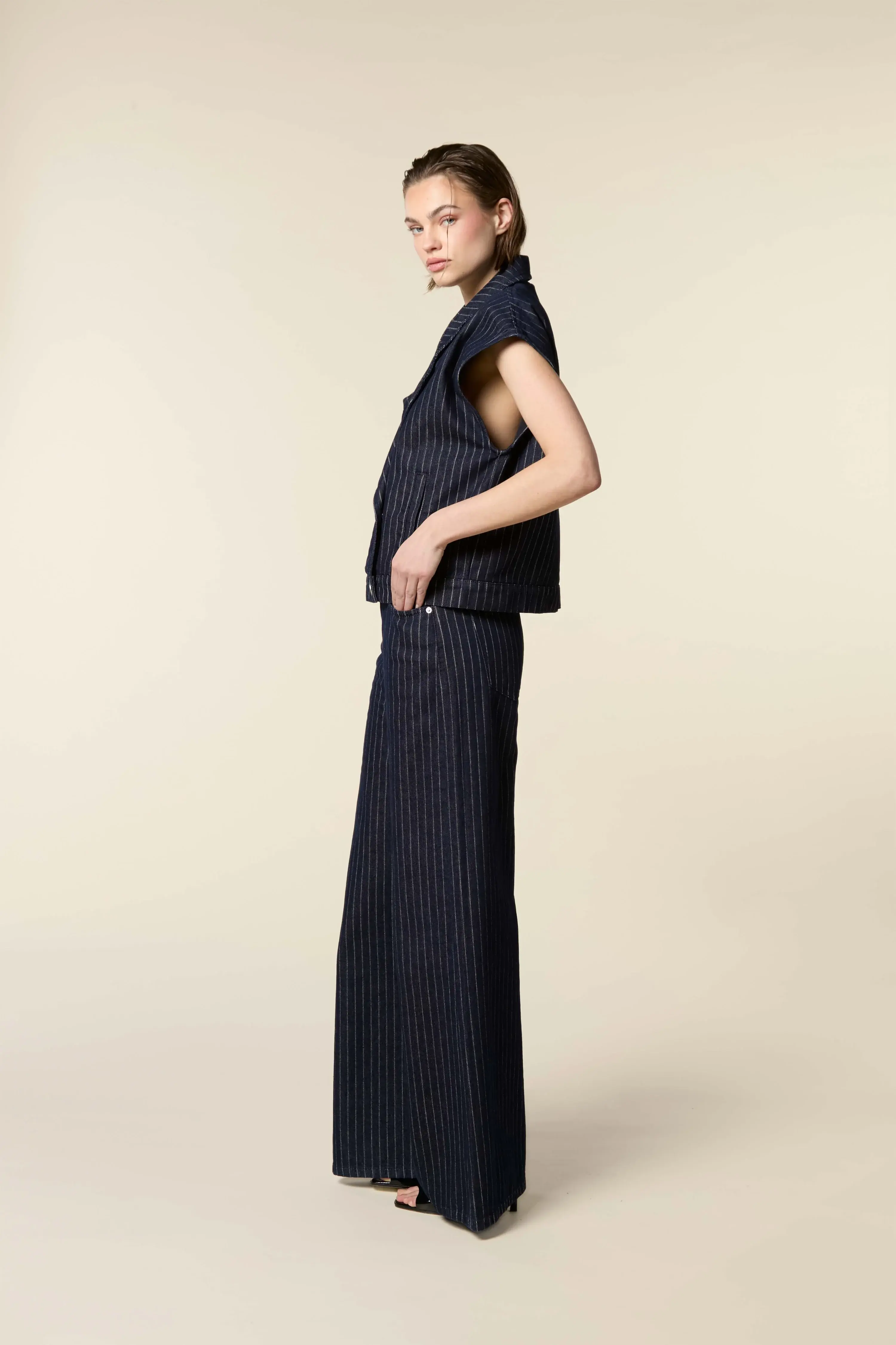PALAZZO Jeans With Pinstripe Dark Stripe H-CW26M30